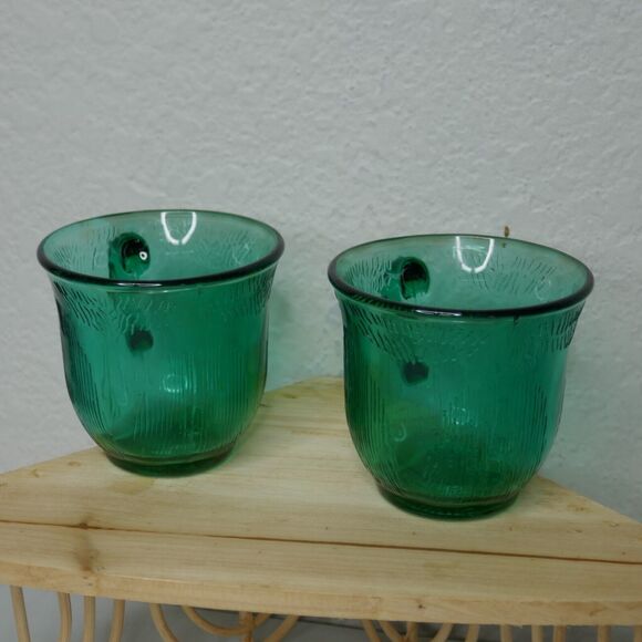 Vintage Fortecrisa Mexico Emerald Green Glass Tea Cup Mug 1980s Set of 2 - Picture 8 of 8